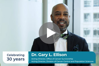 Screenshot from a recorded message by Dr. Gary L. Ellison, Acting Director, Office of Cancer Survivorship; Acting Director, Division of Cancer Control and Population Sciences